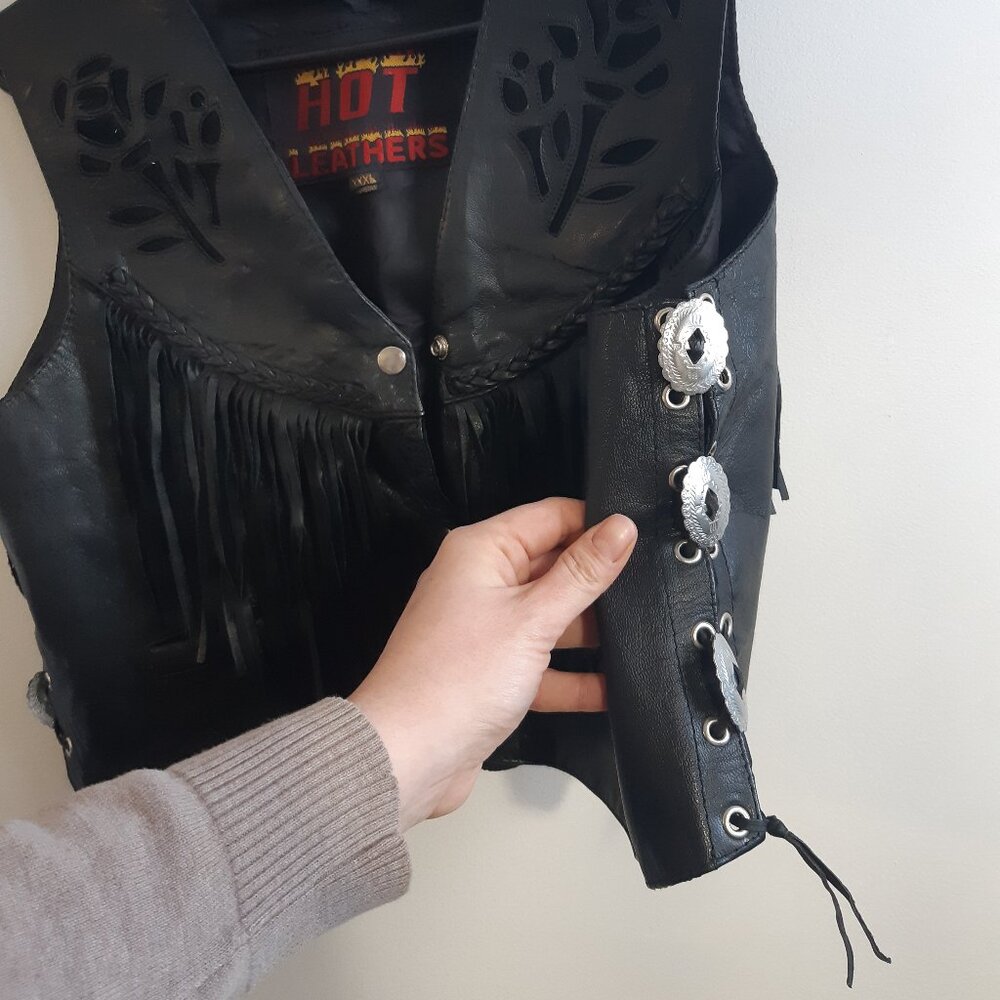 Hot Leather Genuine Leather Fringe Vest XXXL Black Biker Motorcycle WesternStyle - Picture 5 of 14